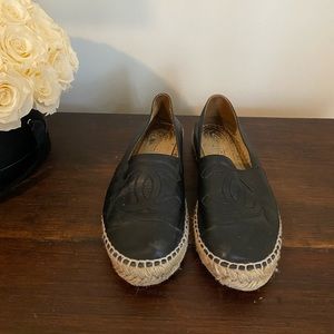 Chanel Black Leather Espadrilles